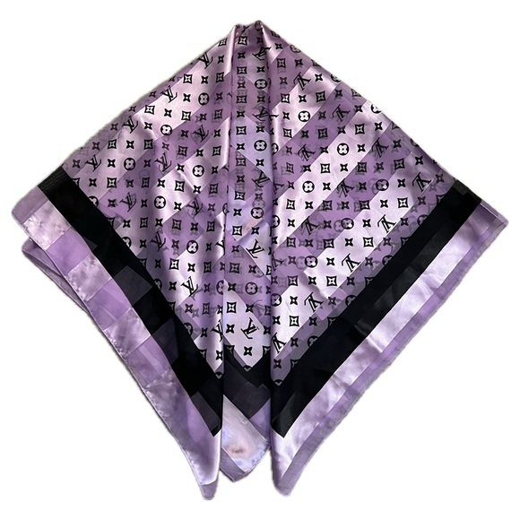 Louis Vuitton Accessories - LOUIS VUITTON Lilac Purple Black Silk Monogram Scarf Wrap Shawl